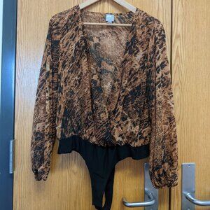 ASOS DESIGN long sleeve plunge bodysuit in snake print